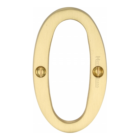 C1560 0-SB • 76mm • Satin Brass • Heritage Brass Face Fixing Numeral 0